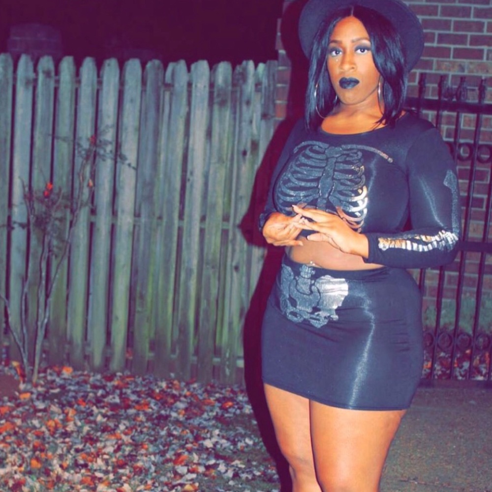 Halloween Skeleton two piece skirt crop set